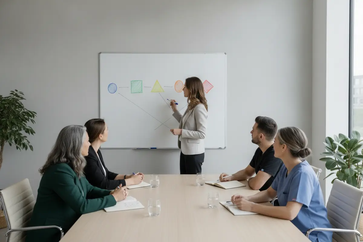 A medical spa team maps the steps in a practice constraint audit