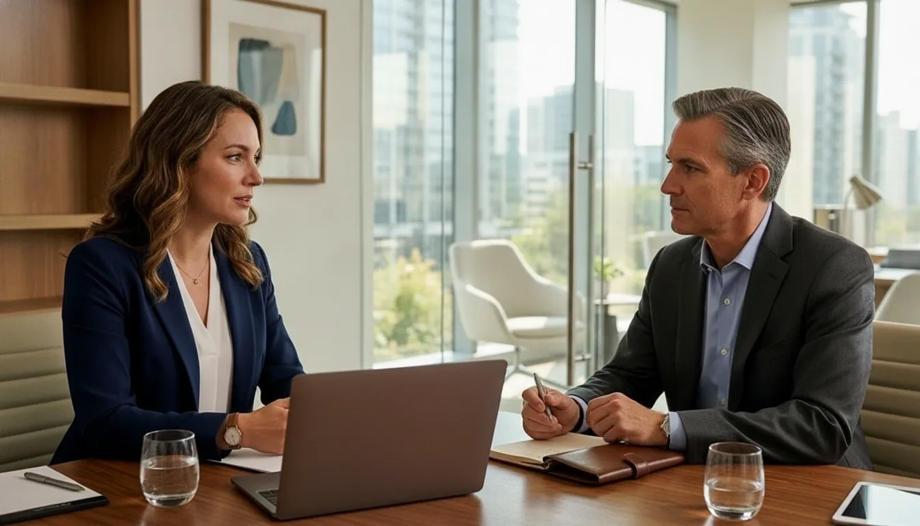Medical practice owner discussing a potential business transition with an advisor