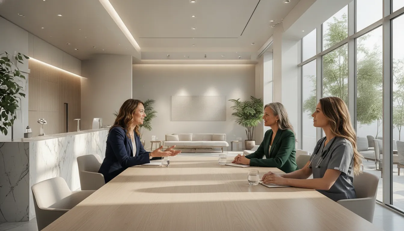 Advisor reviewing medical practice financial records with an owner