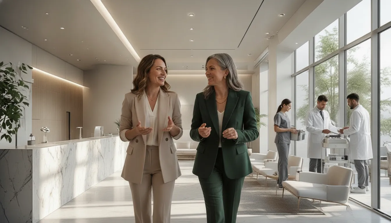 Med spa owner reviewing operations with an advisor
