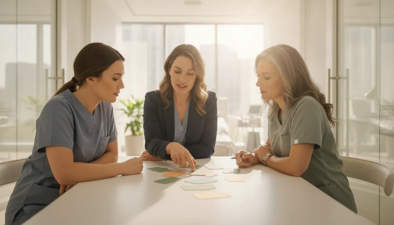 Medical spa team reviewing workflow priorities together