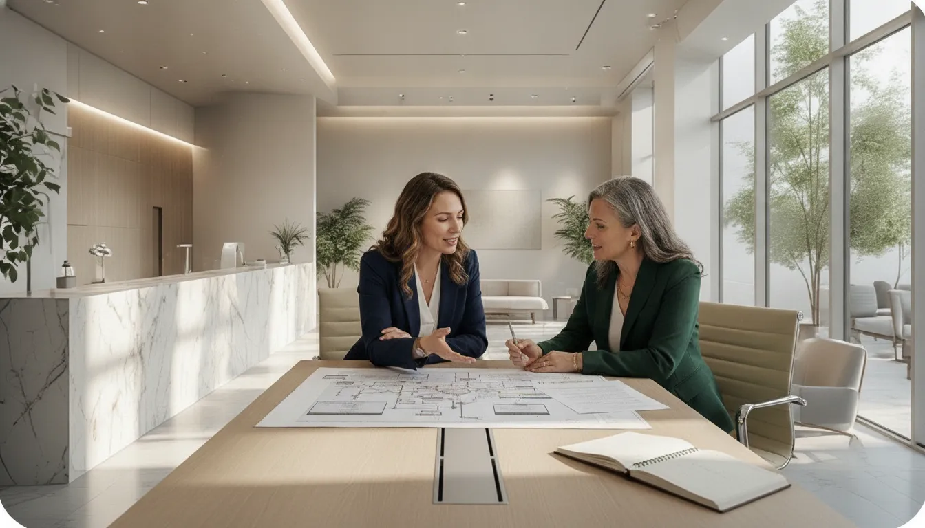 Medical spa owner and advisor reviewing a practice workflow