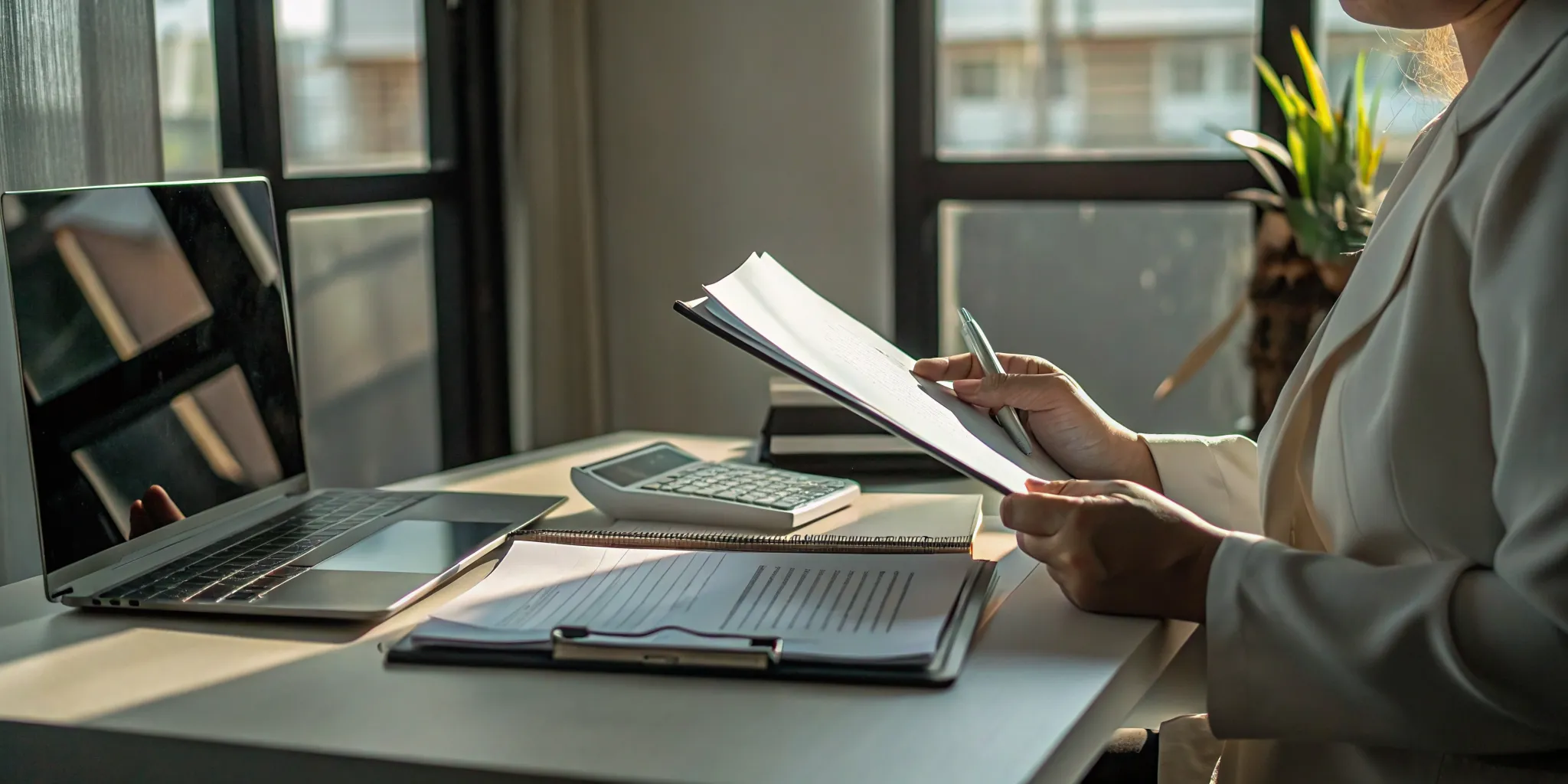 Medical spa owner reviewing startup budget spreadsheet and financial documents on a desk