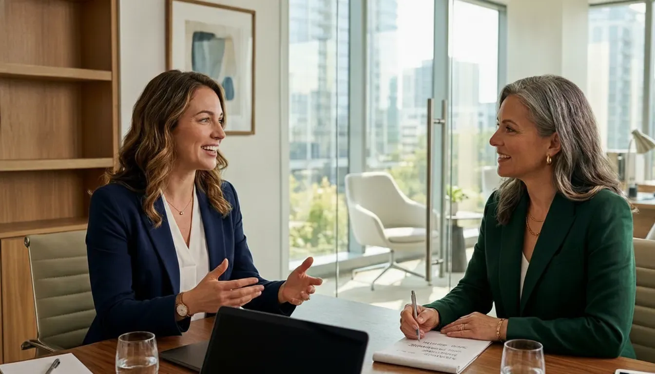 Practice owner reviewing revenue visibility metrics with an operations advisor