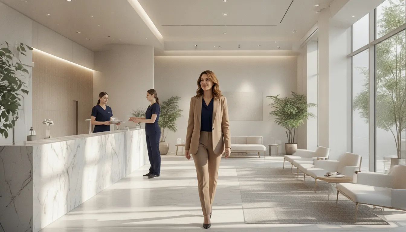 Medical spa owner walking through a team operating environment