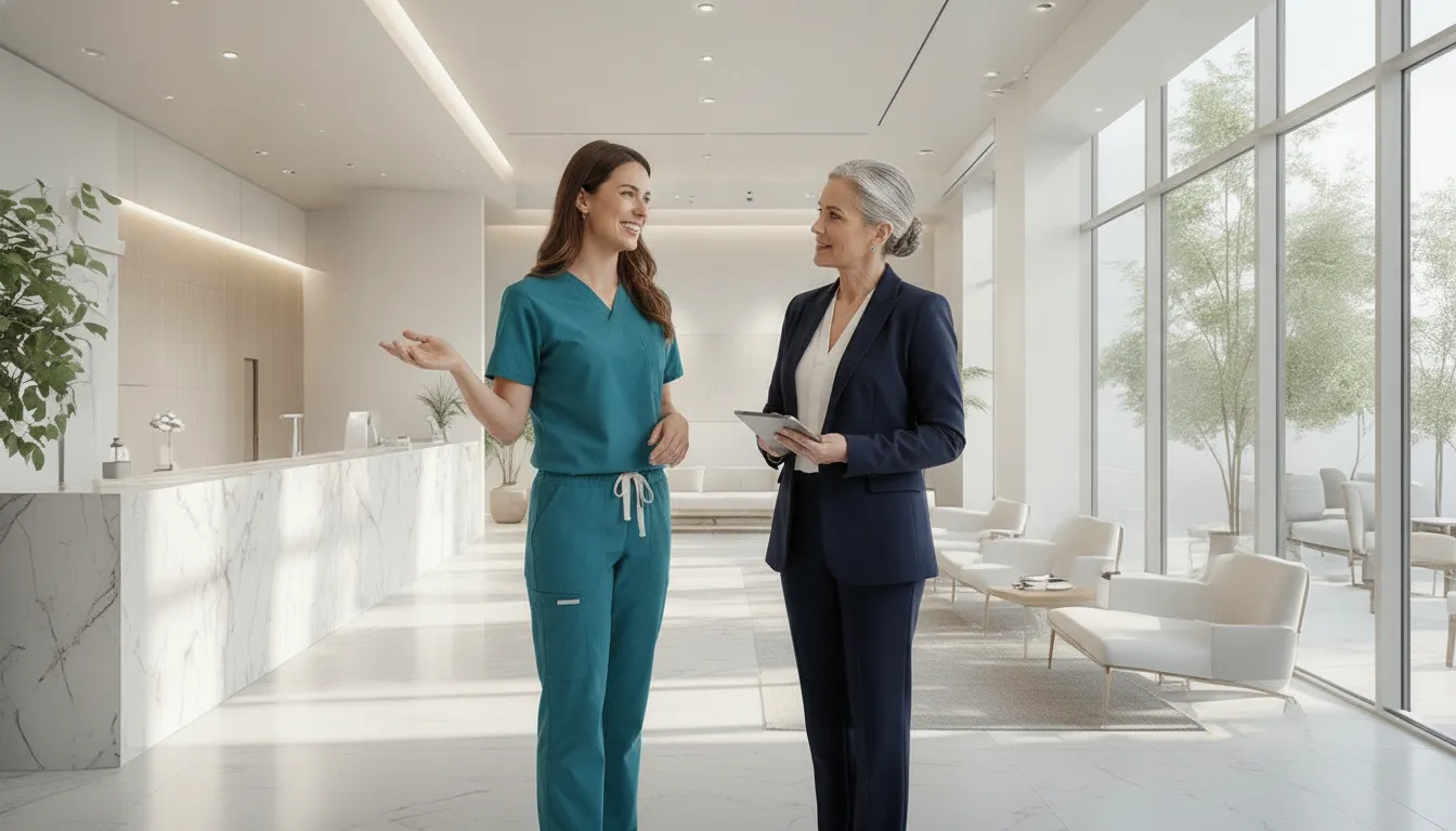 Practice owner and advisor reviewing clinical staffing workflow