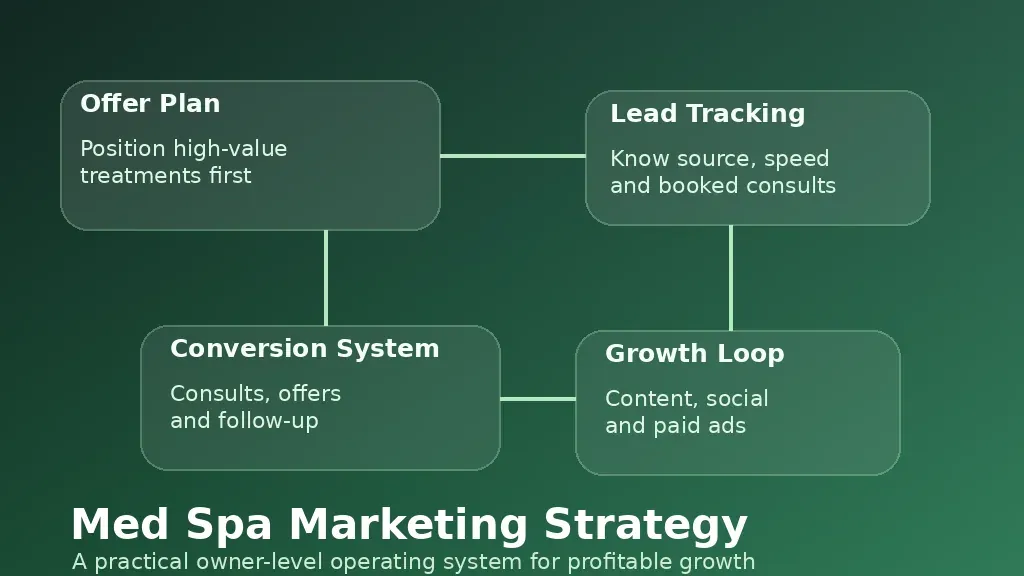 Med spa marketing strategy dashboard for owners tracking offers leads conversions and follow-up