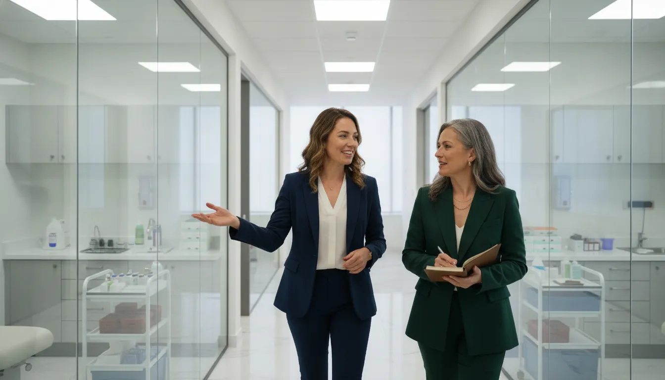 Practice owner and manager reviewing an operations handoff plan