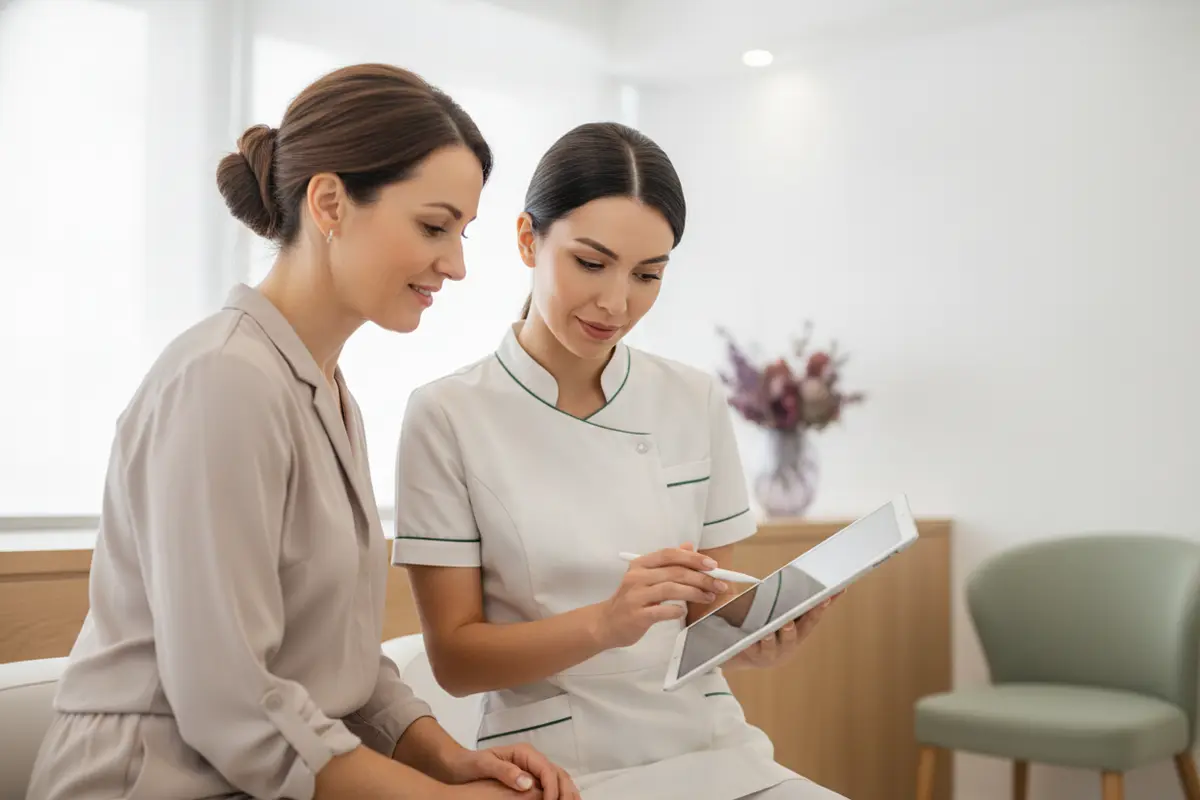 A client and provider reviewing a personalized laser hair removal plan during a DFW consultation