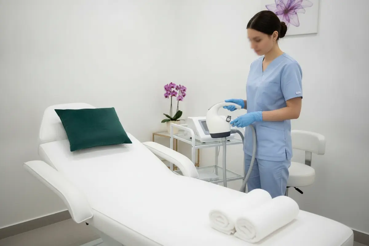 A prepared treatment room for a discussion about non-surgical skin tightening.