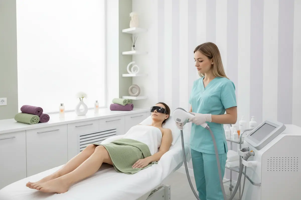 A provider prepares a modern laser device for a Laser Hair Removal appointment.