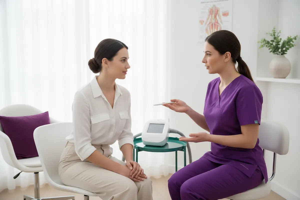 A provider reviews a laser hair removal plan with a client during a consultation