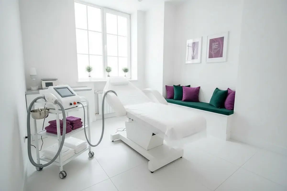 Clean laser treatment room prepared for a Laser Hair Removal appointment