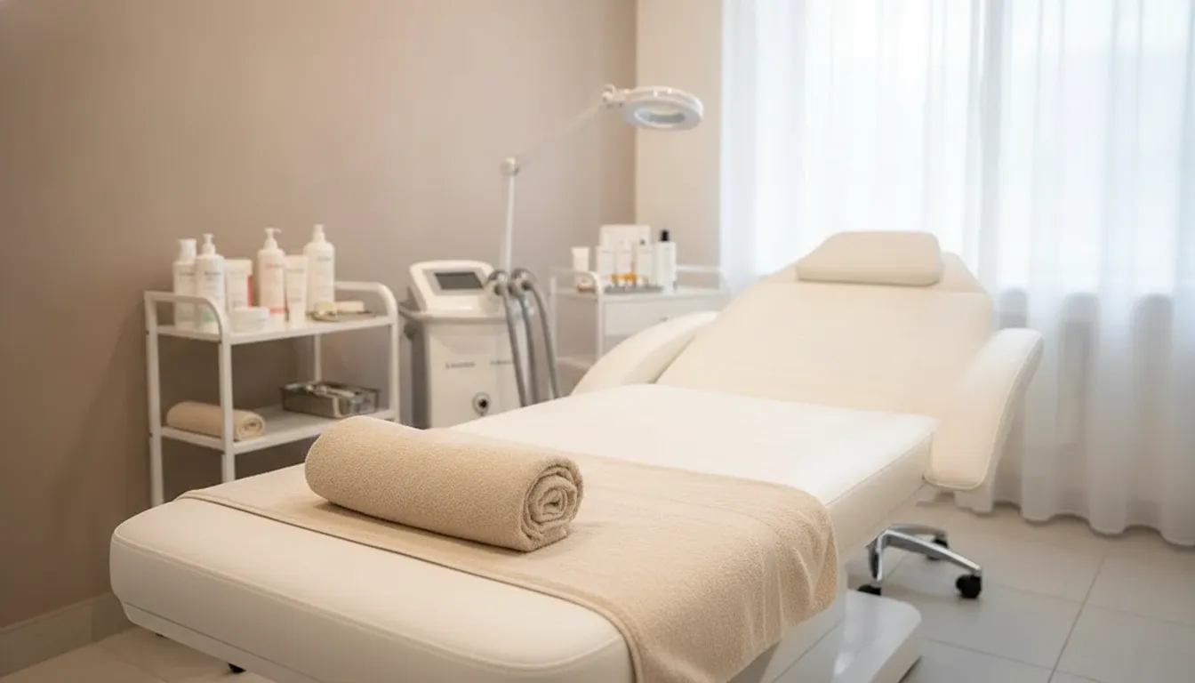 Clean treatment room prepared for a first time med spa appointment