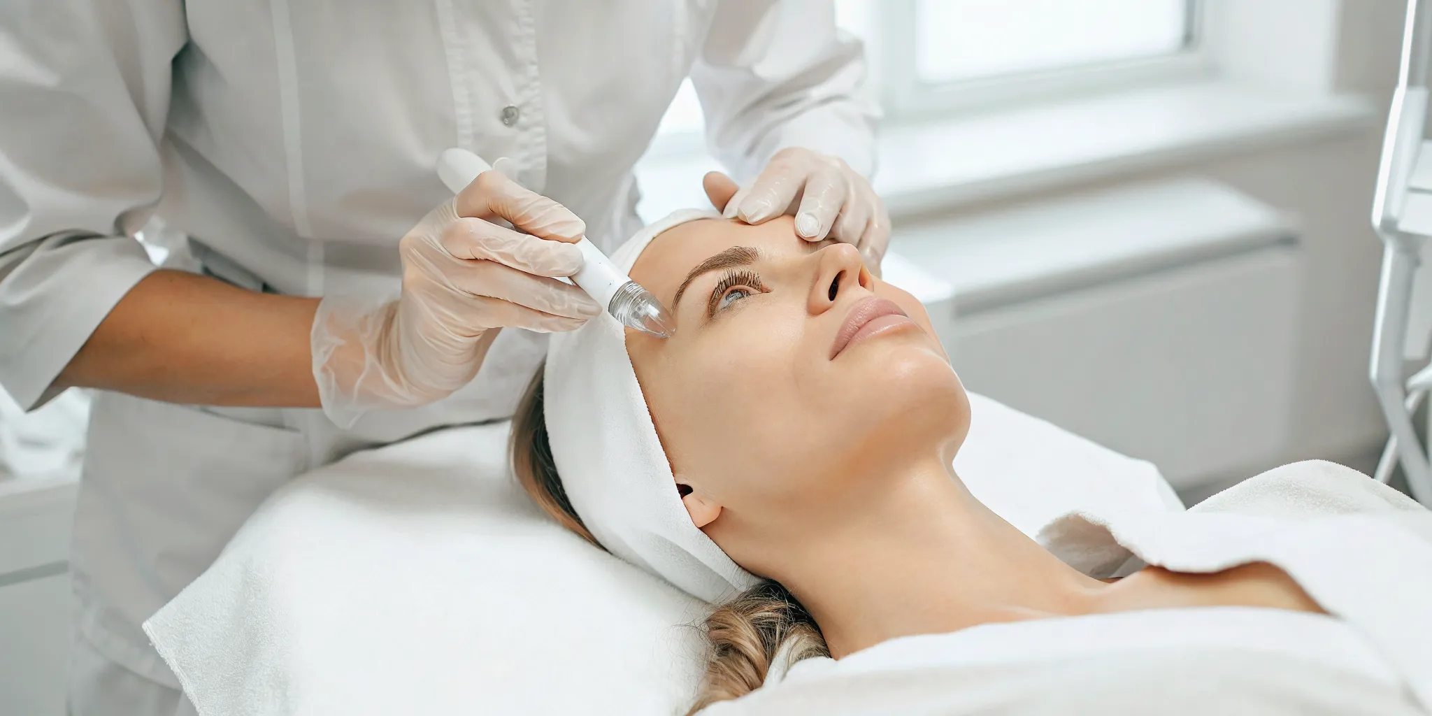Woman in her 40s receiving professional microneedling treatment at Ultimate Image MedSpa