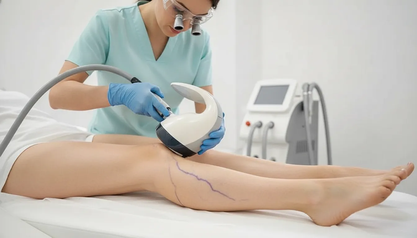 Lower leg prepared for professional laser spider vein treatment