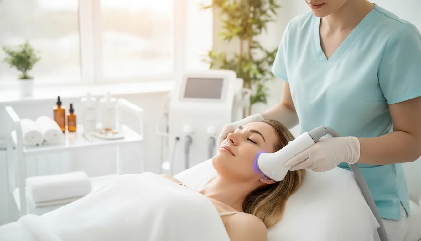 Adult client receiving a personalized summer skin treatment at a medical spa