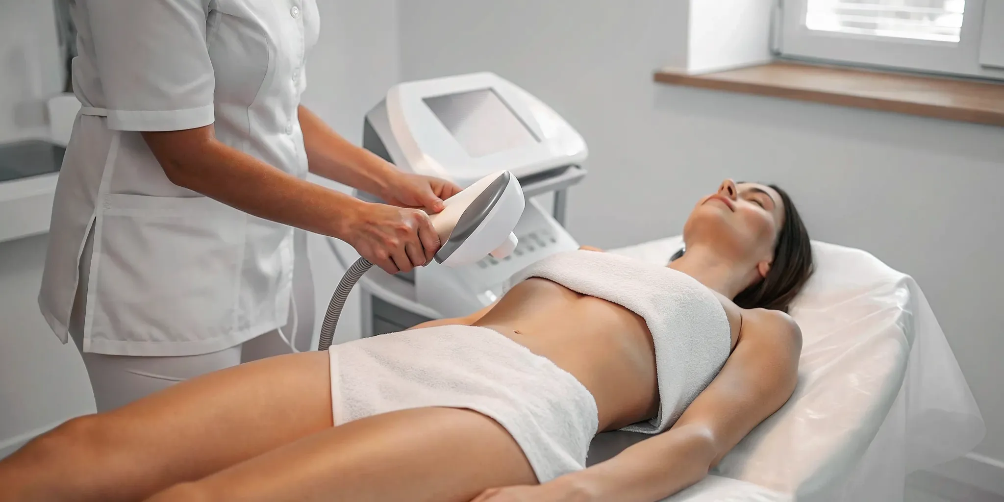 Smooth summer-ready legs in a sunlit med spa laser hair removal suite