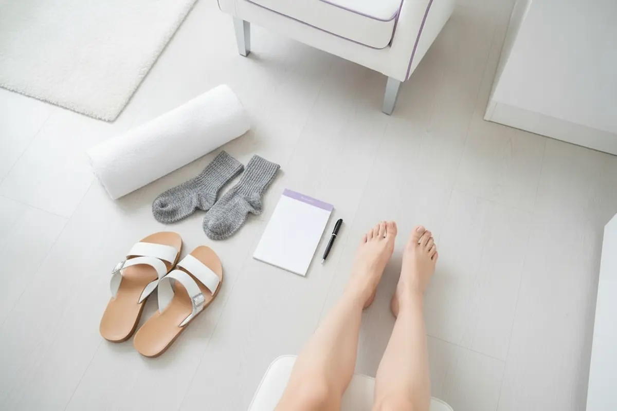Loose socks and sandals set out as simple items for an appointment day