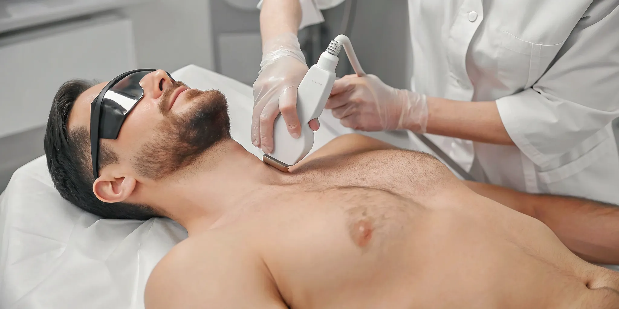 Professional laser hair removal for a man's upper back