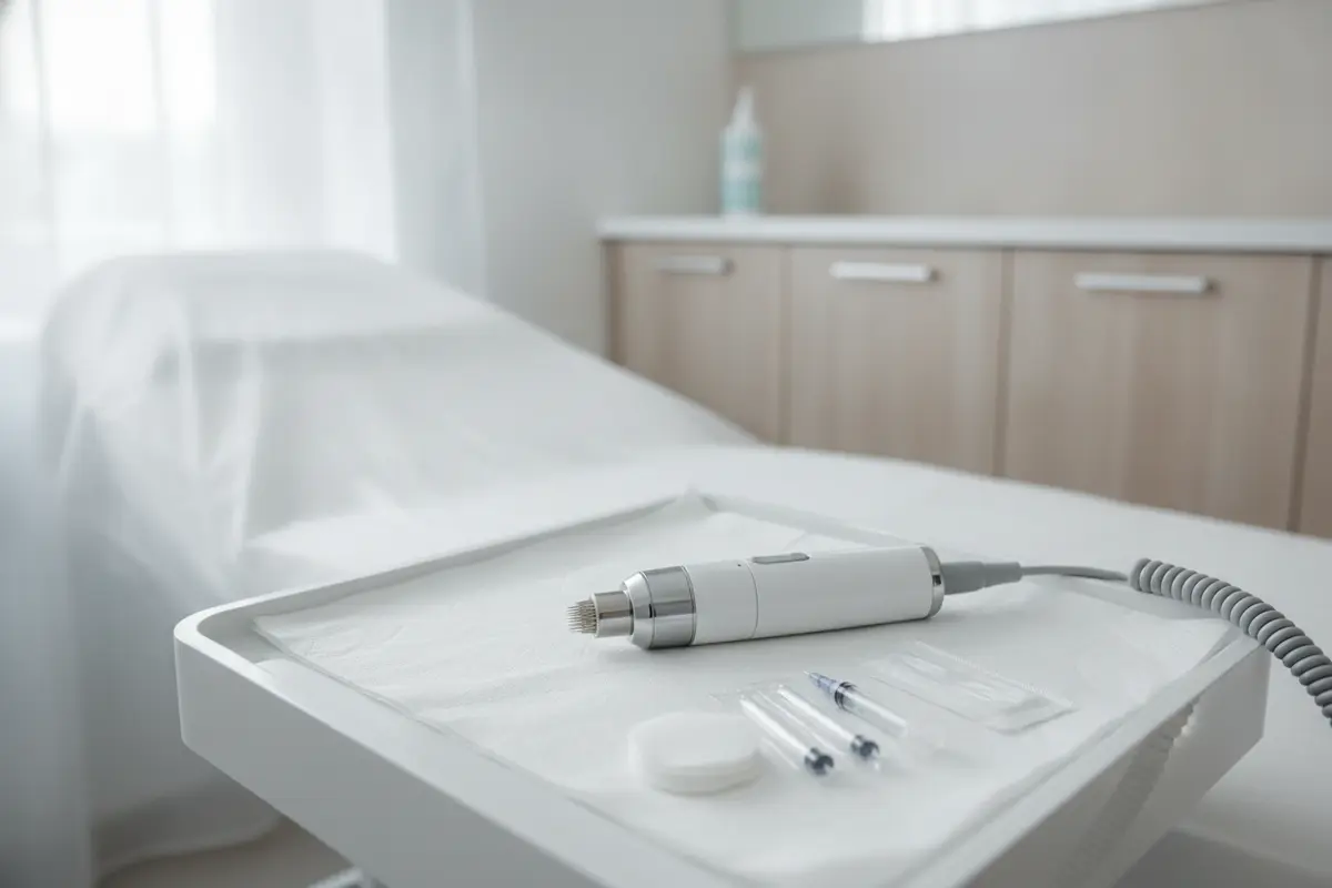 Microneedling handpiece arranged in a clean treatment room