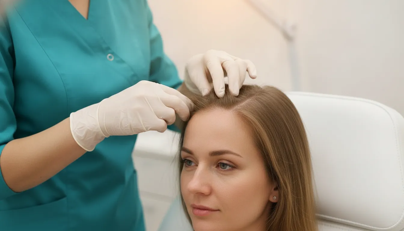 Professional scalp assessment during a PRP hair loss consultation