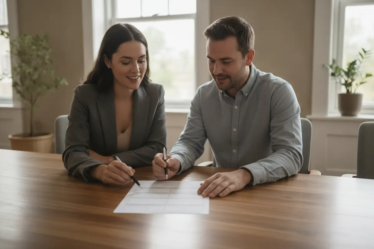 Benefits advisor and employer reviewing a dental plan comparison at a meeting