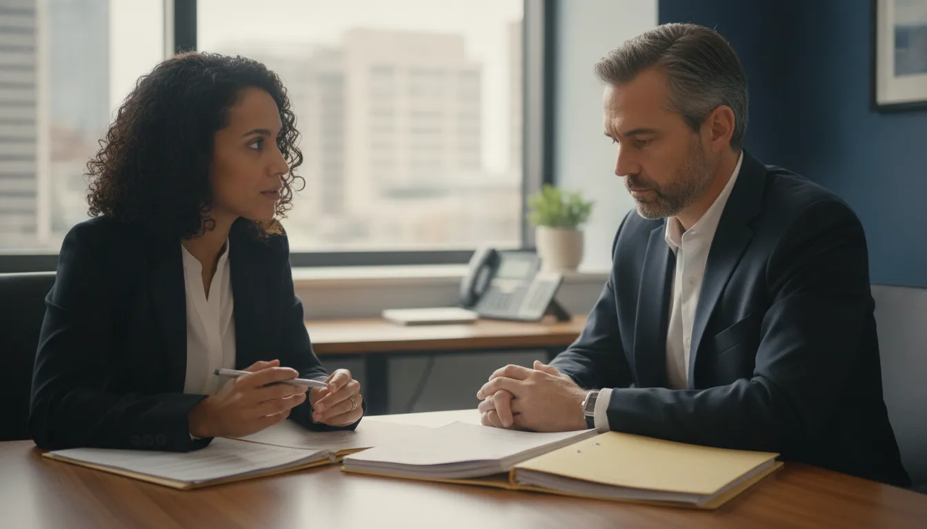 Benefits advisor reviewing employer health plan options with an HR leader