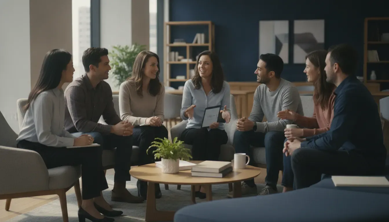 Employees learning about workplace supplemental benefits in a group discussion