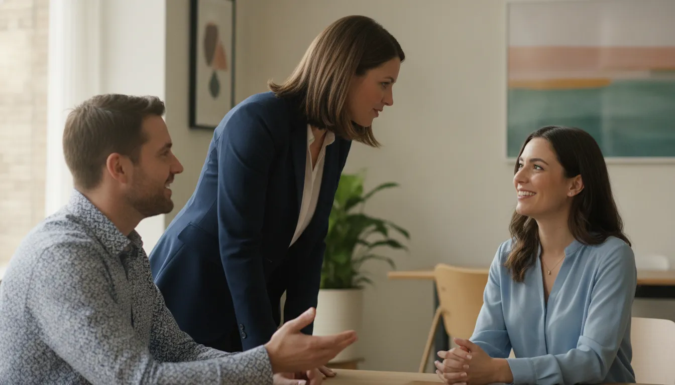 Benefits advisor listening to an employee and HR leader