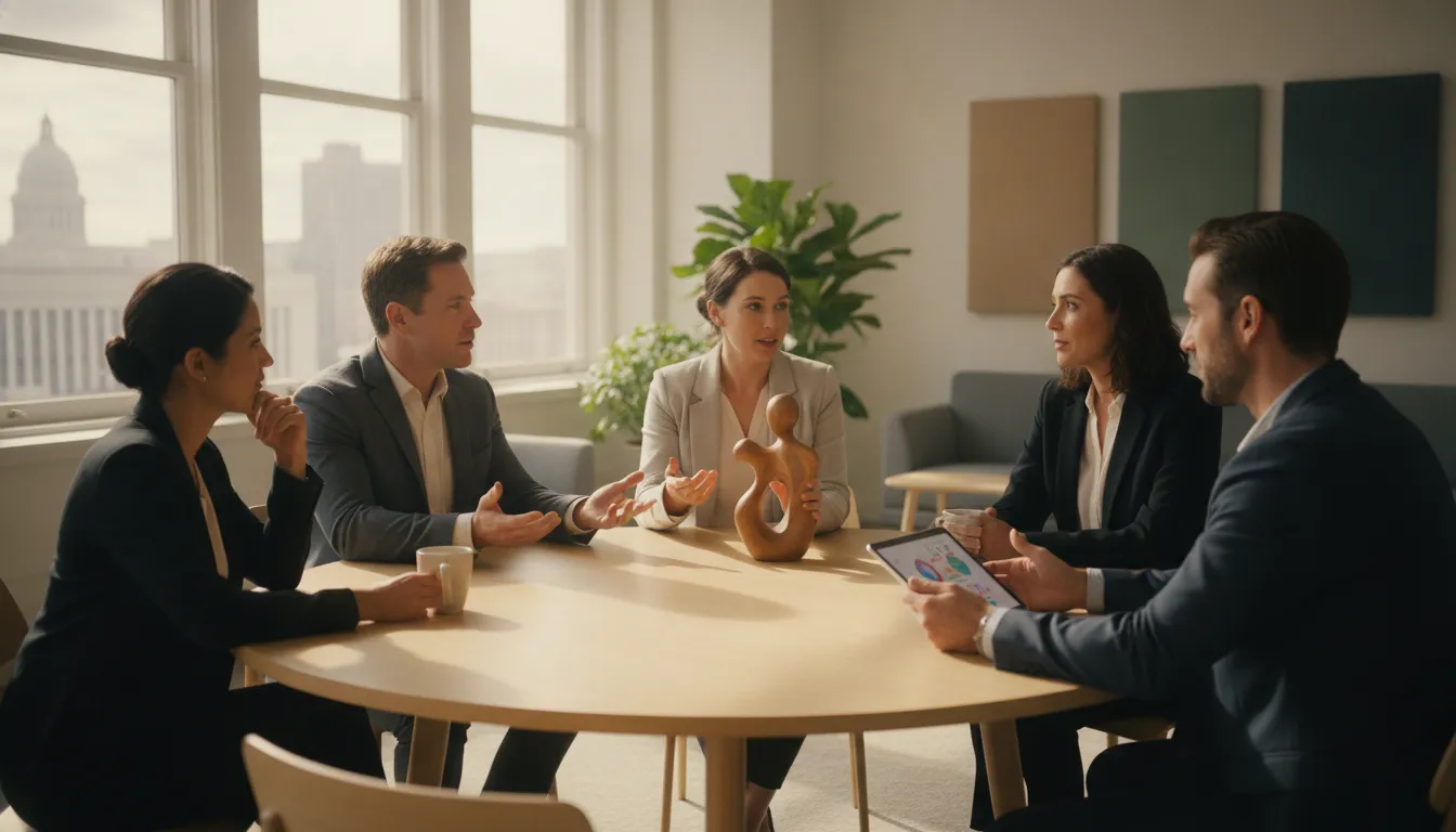 Washington HR team discussing virtual mental health benefits with an advisor
