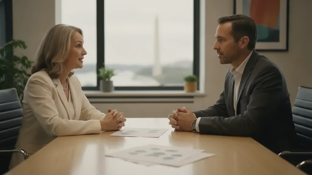 Employer and benefits advisor discussing transparent health insurance compensation