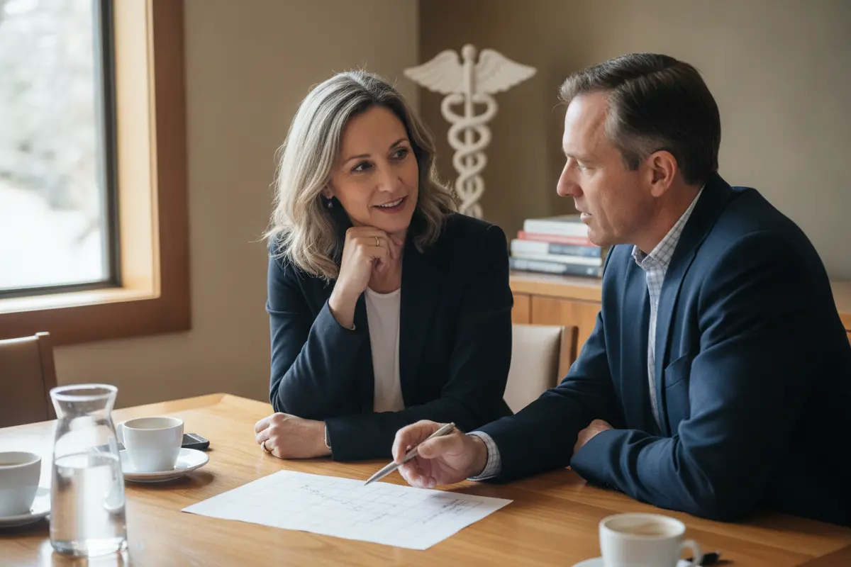 Small-business owner and benefits advisor comparing QSEHRA budget scenarios