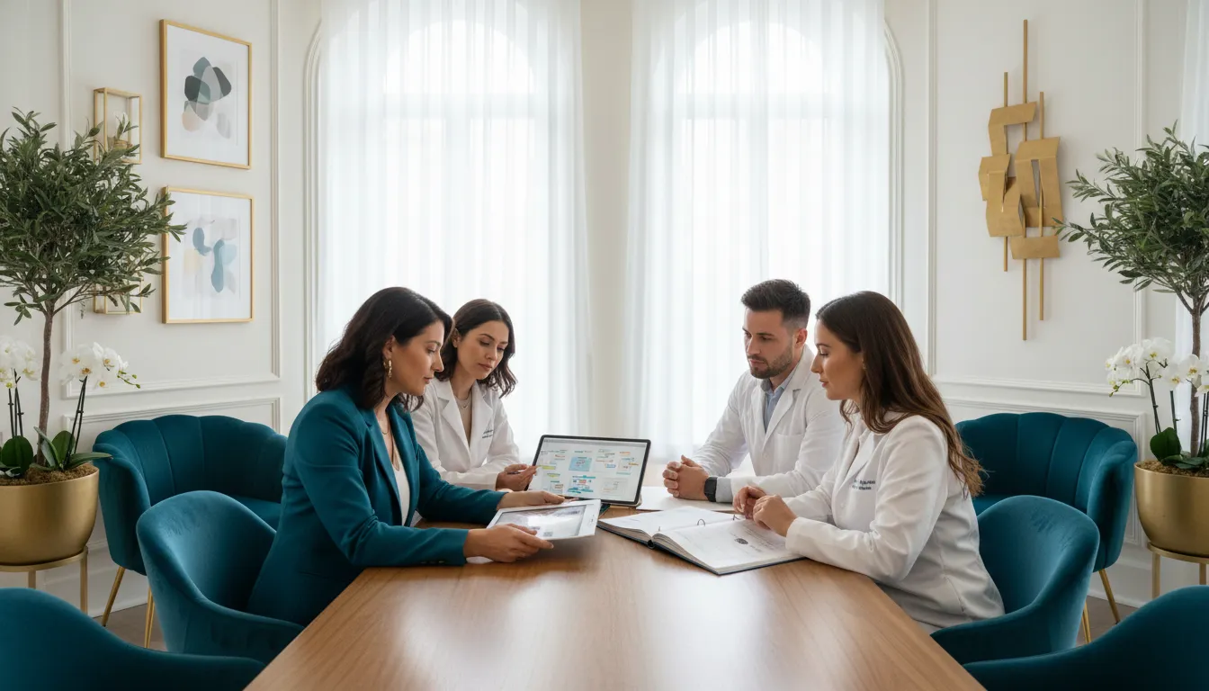 Medspa team reviewing a transition plan before an acquisition