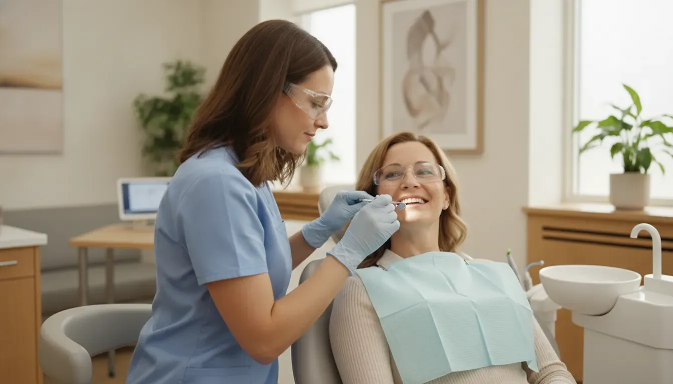 Patient receiving a gentle dental examination during a full-arch implant consultation