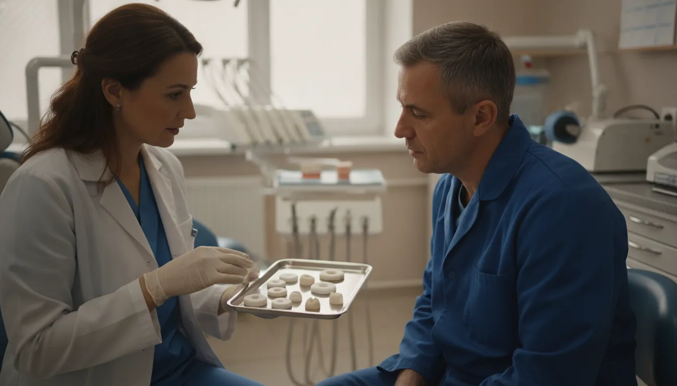 Dental crown material options discussed by a dentist
