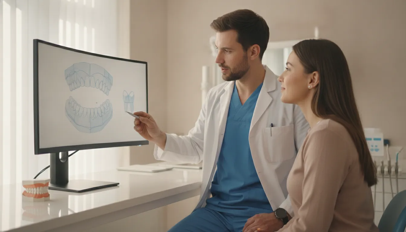 Dental professional reviewing a digital scan for a custom crown design