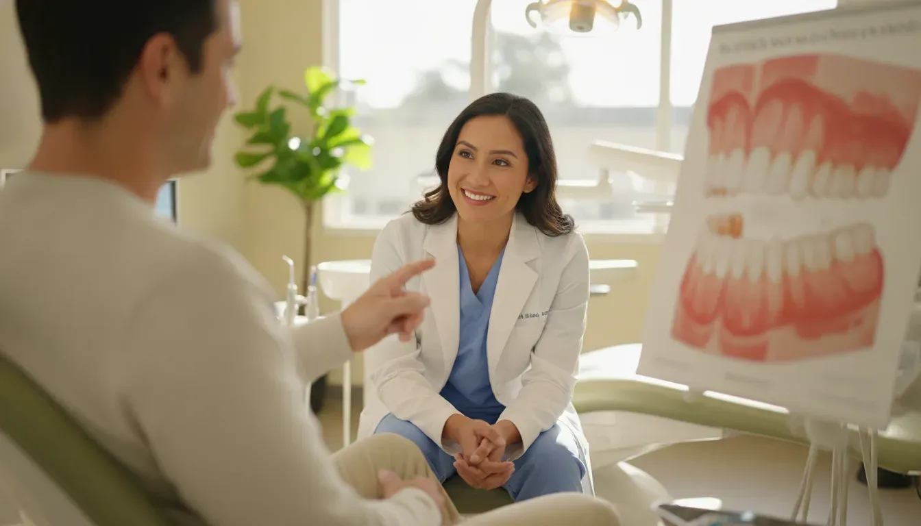 Patient discussing restorative treatment questions with a dentist
