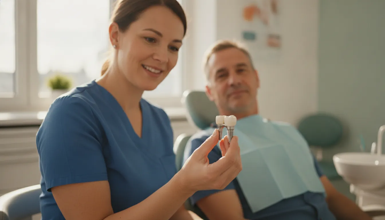 What are dental implants components including a post abutment and crown
