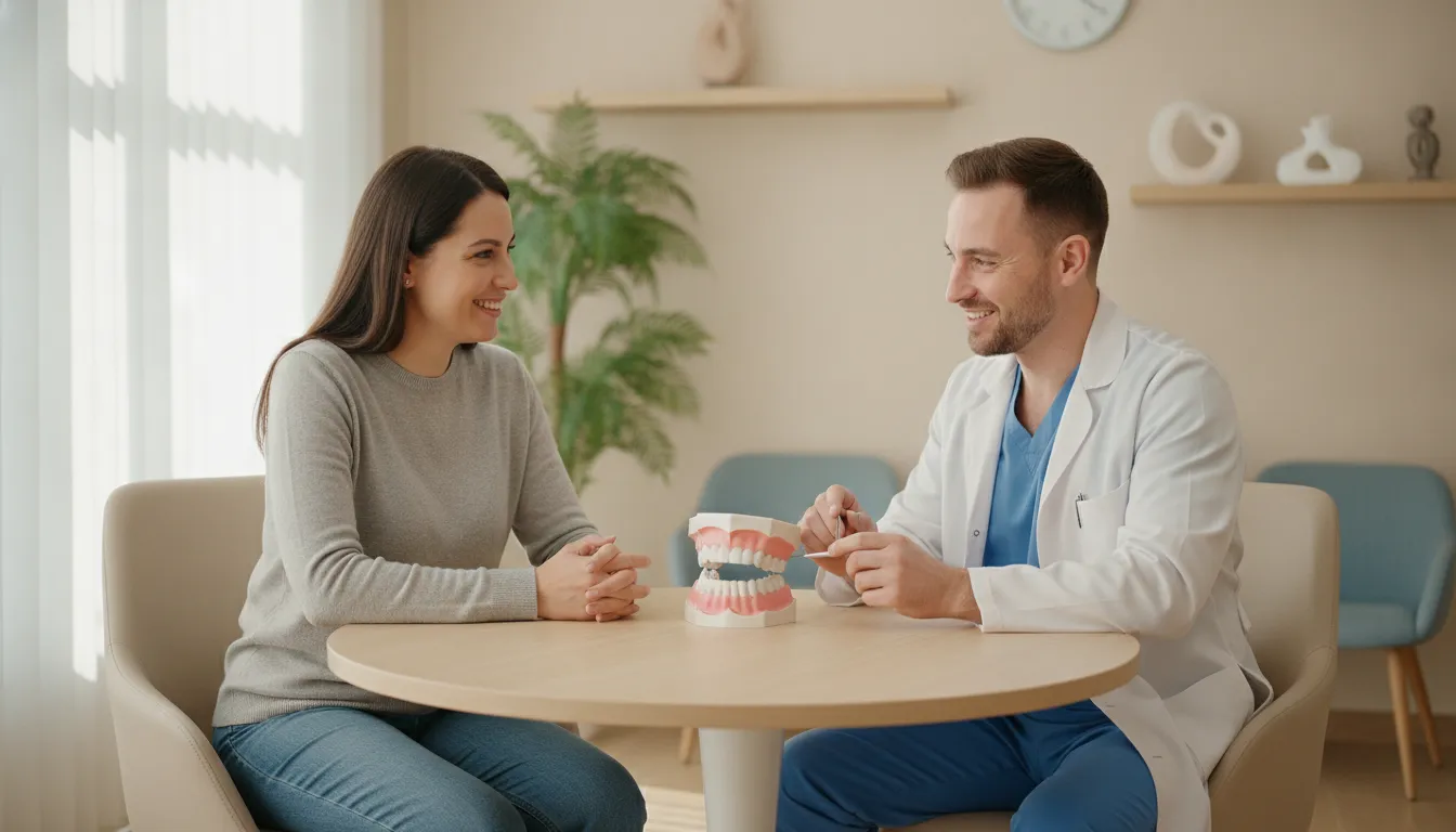 Patient consultation in a bright dental office