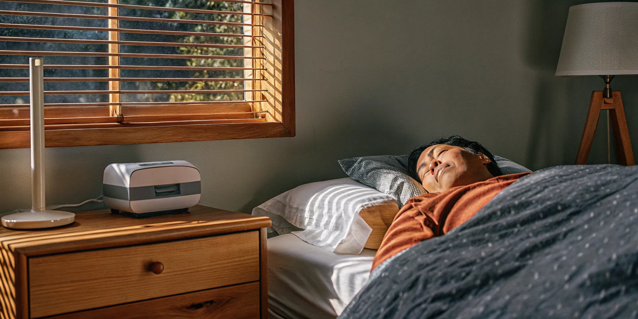 Adult resting comfortably during sleep apnea treatment