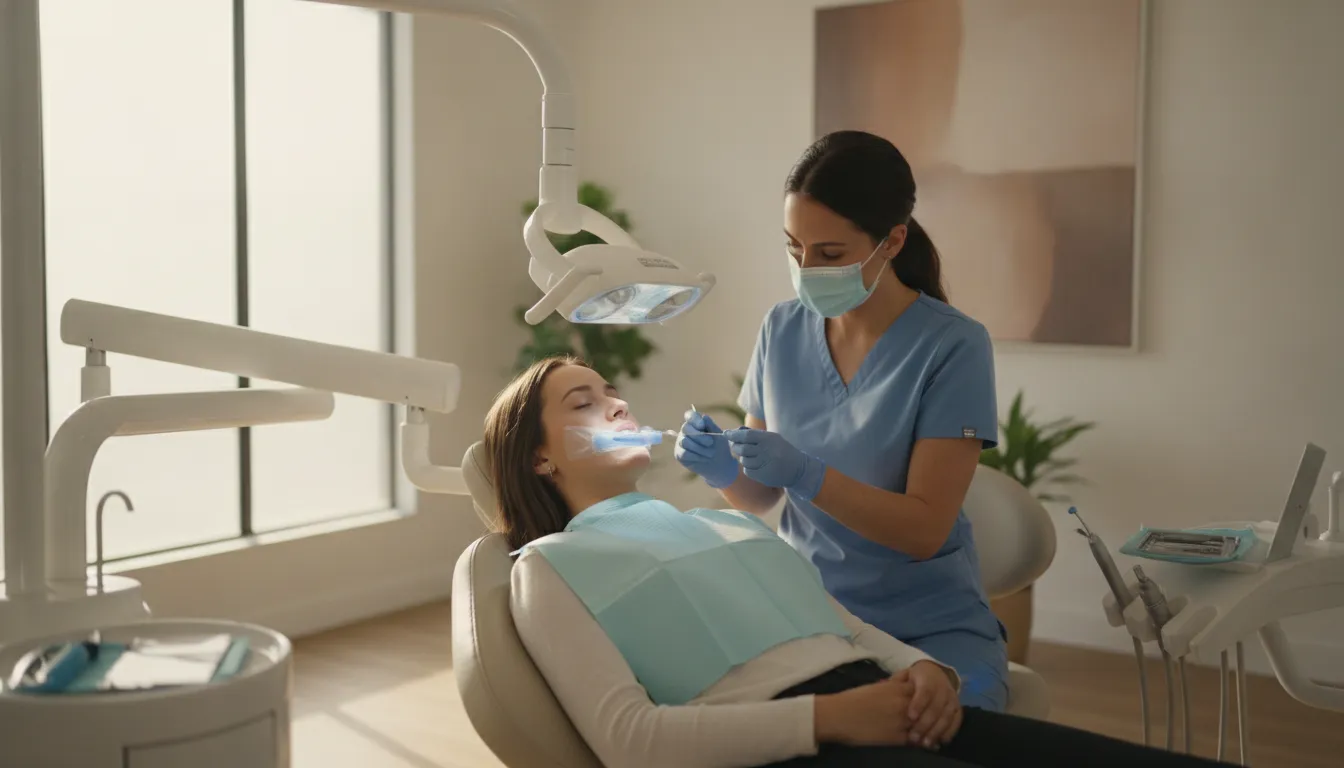 Dentist discussing a personalized teeth whitening treatment with a patient