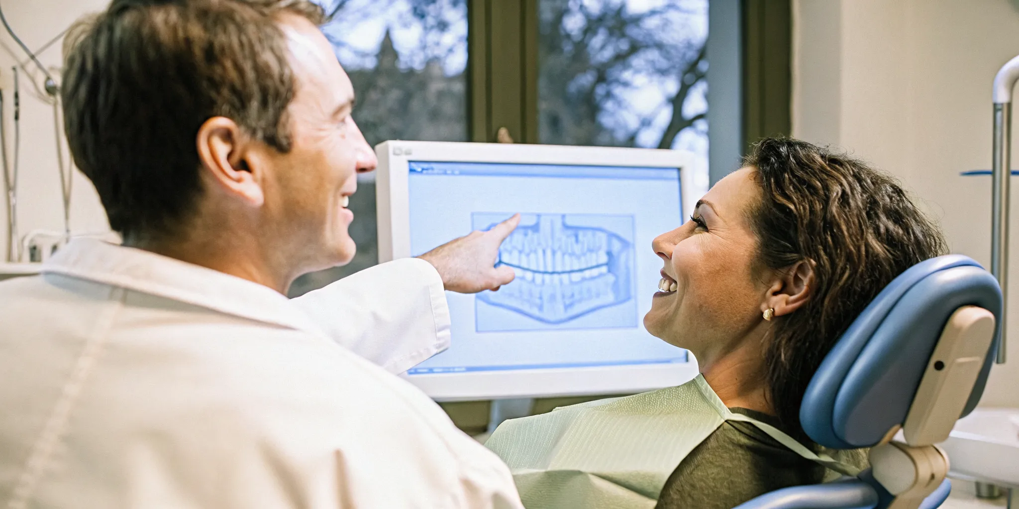 San Diego dentist showing a 3D digital scan of a tooth model on a computer to a patient