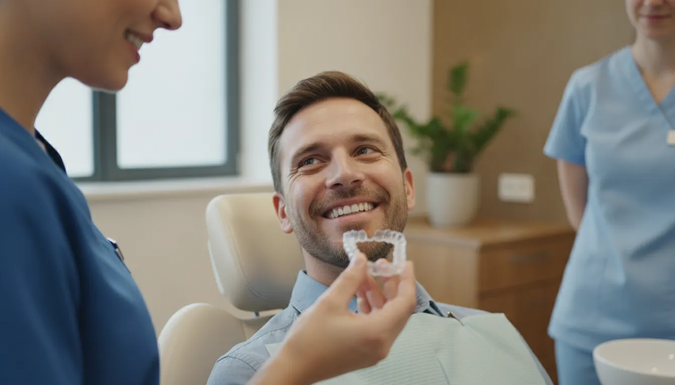 Clear Invisalign aligner prepared for staged overbite treatment