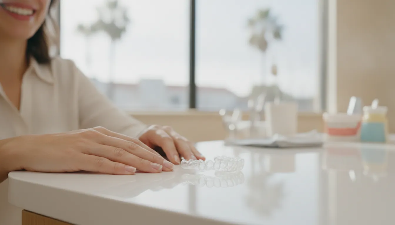 Clear aligner tray on a dental consultation table