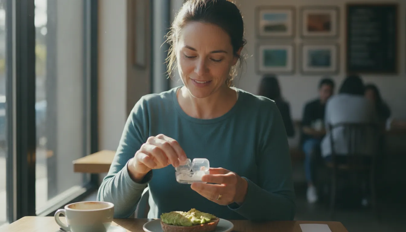 Patient storing a clear aligner safely before a meal