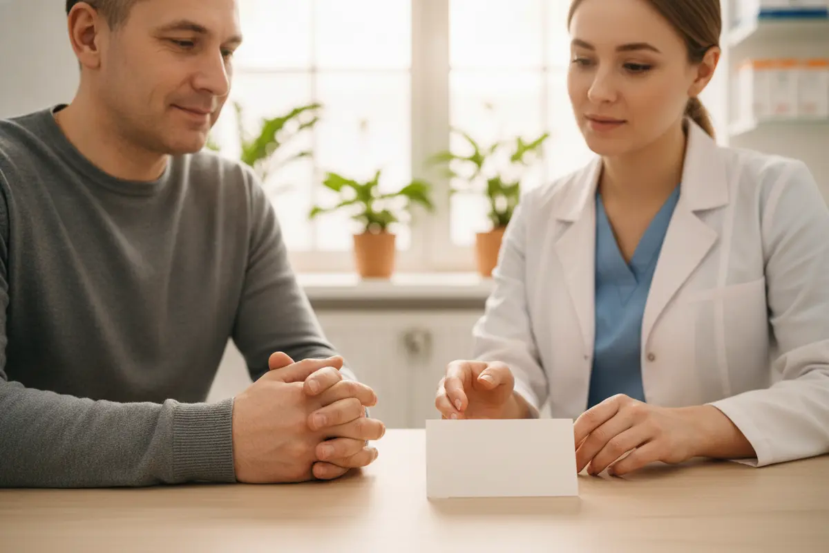 Patient reviewing a dental implant surgery checklist with a dental professional