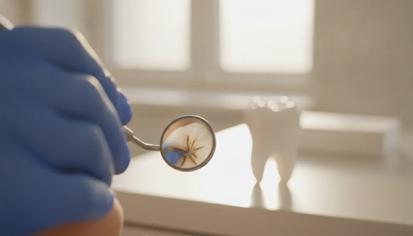 Dentist examining a molar for preventive dental sealant care