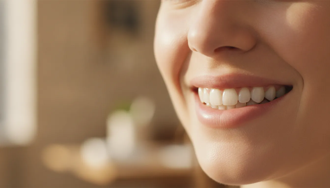 Patient caring for a veneer smile with daily oral hygiene