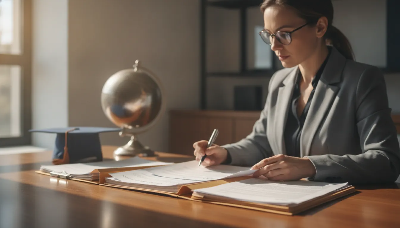Evaluator reviewing international academic records
